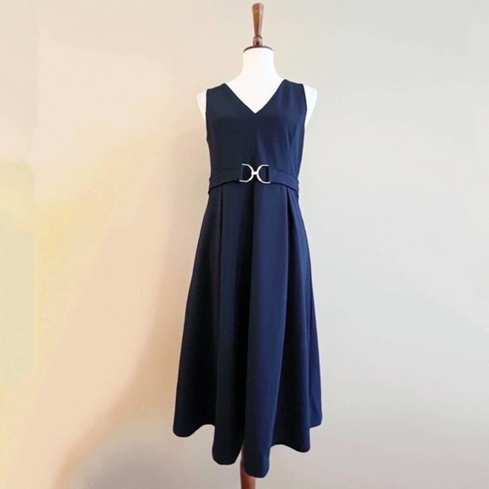 H&M Navy Midi Dress with Belt Detail